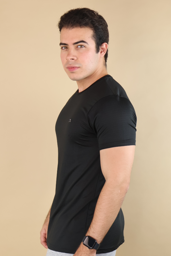 Playera Hombre Fitness Negro Manga Corta Secado Rápido